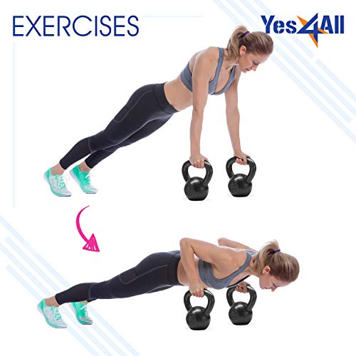 Yes4All Kettlebell Sets, 5 - 10 - 15 - 20 - 25 - 30 LB Cast Iron Strength Training Kettlebells, Wide Handles & Flat Bottom, Multi-Level from Beginners to Pros for Strength Training & Home Gym - color: B. 15 - 20 lbs