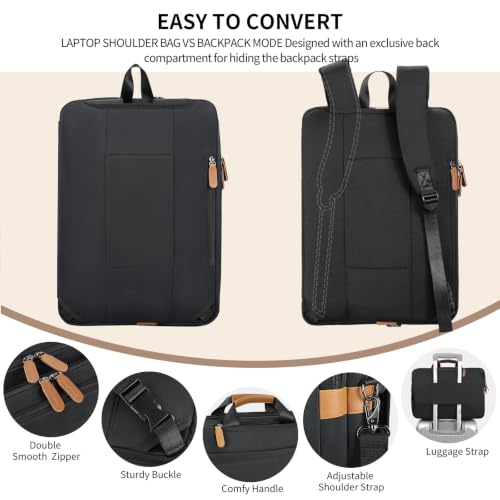ESTARER 3 In 1 Laptop Bag for Men, 17-17.3 Inch Laptop Backpack Computer Satchel Bag for Work/Travel/Business, Convertible Briefcase Water resistant Nylon Messenger Backpack (Black) - color: Nylon Black