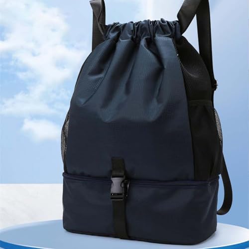 Water-Resistant Drawstring Gym Backpack Bag with Wet/Dry Separator Pocket(Dark Blue)