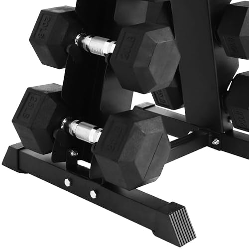 BalanceFrom Rubber Coated Hex Dumbbell Weight Set with Storage Rack, 100LB or 150LB or 200LB Set, 5-20 lbs or 5-25 lbs or 10-30 lbs Pairs - style: 150LB Set with Rack