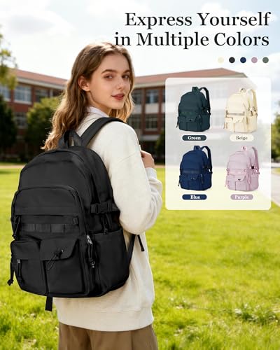 weradar Black School Backpack For Women Men,Aesthetic College Backpack With Lots of Pockets,Lightweight High School Bag For Teens Girls Boys,Cute Bookbag - color: A1-black