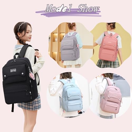 School Backpack for Teens Girls Solid Color, Multi-pocket School Bag Girls Backpack for Kids - color: B-purple