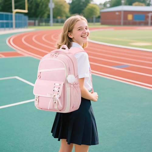 Scothen 3PCS Girls Backpack for School, Kids Backpack for Girls with Lunch Bag Pencil Case, Kids Bookbag Teen Backpacks for Elementary Middle High School (Pink) - color: Pink