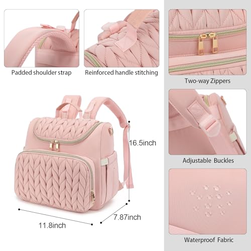 Small Diaper Bag Backpack Quilted Mini Baby Crossbody Diaper Bag Tote for Mom and Baby Girls Boys (Pink) - color: Pink