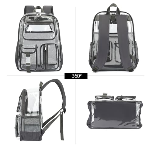Clear Backpacks for Girls Boys, Heavy Duty PVC Transparent School Bookbag See Through Back Pack for College Work Travel (Dark Grey) - color: Dark Grey