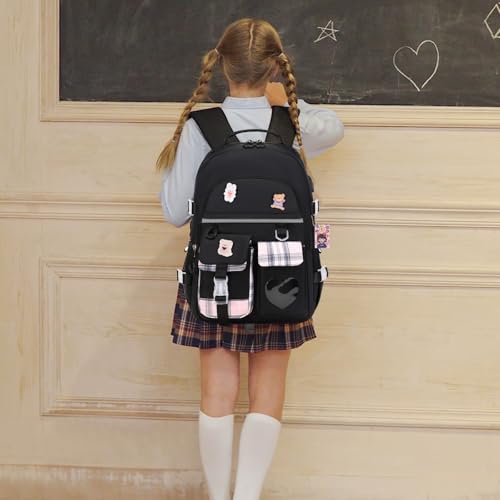 ACESAK Backpack for Girls - Bookbag Backpacks Schoolbag for Girls Kids Teen Women Casual Travel Daypacks - School Bag Elementary Middle School College Cute Backpack with Lunch Box (Black) - color: Black