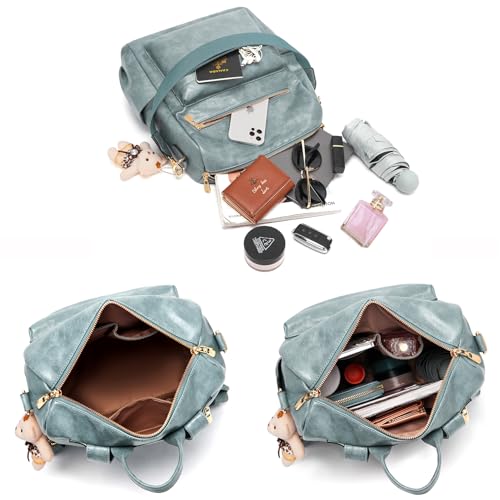 Soperwillton Women Backpack Purse Multipurpose Design Handbags Shoulder Bag PU Leather Travel bag Backpack Set 2pcs - color: Skyblue