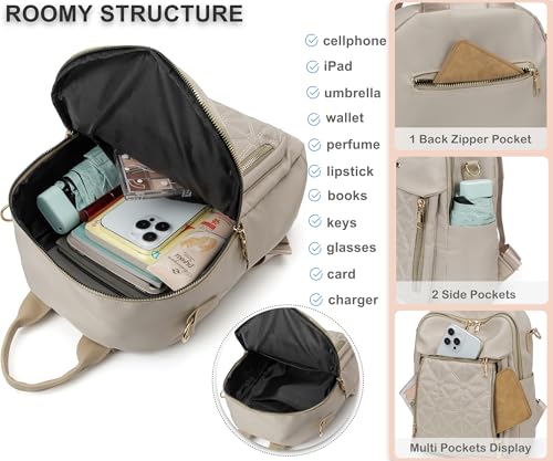 Pealwel Mini Nylon Women Backpacks,Small Ladies backpacks Lightweight Shoulder Satchel Bag Tote Handbag Casual Travel Daypack (Beige) - color: Beige