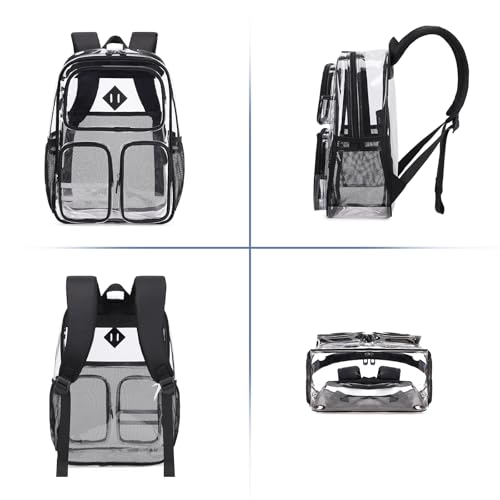 Clear Backpack Heavy Duty PVC Clear Bookbag for School Stadium Events Transparent Back Pack Girls Boys, Black - color: Black