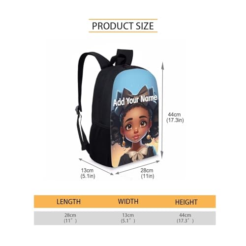 Personalized Backpacks for Girls 4-6/8-10 Afro Book Bag Kids Bookbag Girls 1st Grade/2nd Grade Custom Name School Bag with Water Bottles - color: African Black Girl-11