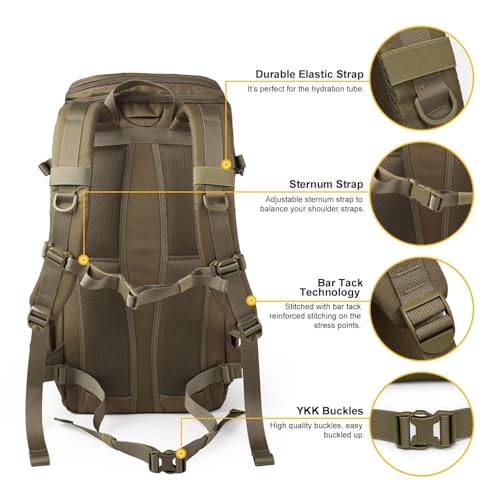 Mardingtop Tactical Backpacks Molle Hiking daypacks for Motorcycle Camping Hiking Military Traveling,25L Backpack - color: M6347-khaki