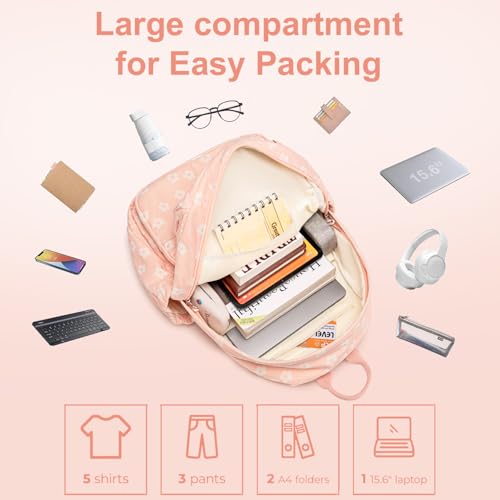Bluboon Backpack for Girls Kids Preschool Backpack with Lunch Box Kindergarten Bookbag Toddler School Bags Set - color: Beige Flower Pink