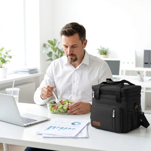 MIYCOO Lunch Bag & Lunch Box for Men Women, Double Deck & Leakproof - color: 1 - Black, size: 15L