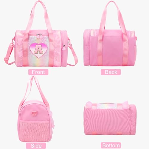 Personalized Monogram Dance Bag for Girls - 3-6 Years Kids Lightweight Water Resistant Oxford Backpack for Ballet Cheerleading Sleepovers Gymnastics Pink F - color: Pink, style: F
