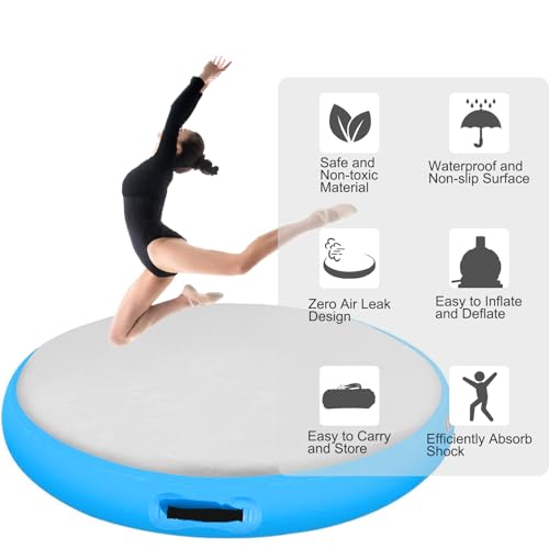 Inflatable Gymnastic Air Spot Mat Tumbling Exercise Yoga Training Mat With Pump, Inflatable Round Springboard Air Roller Gym Floor Track For Home Use/Cheerleading/Water - color: blue