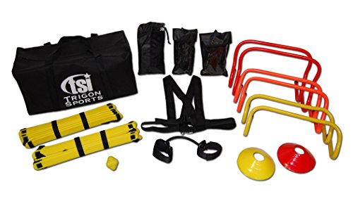 Trigon Sports Speed and Agility Kit, Speed Chute, Hurdles, Reaction Ball, Saucer Cones, Speed Harness, Carry Bag