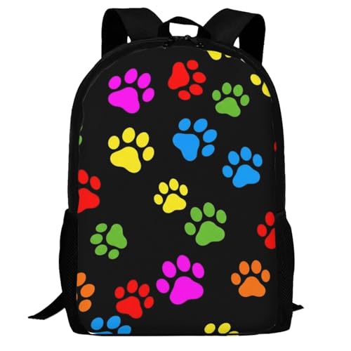 Slim Anti Theft Laptop Backpack Rainbow Puppy Dog Paws Animal Pet Colorful Paw Print, Large Volume Travel Daypack Durable Polyester Carry Bag for Office Business Outdoor Trekking - color: Design (573)