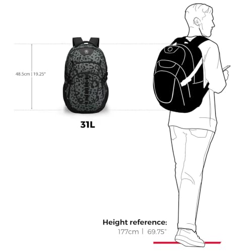 Swissdigital Design Backpack for Men with USB Charging Port SD803-101 - color: Gray Leopard