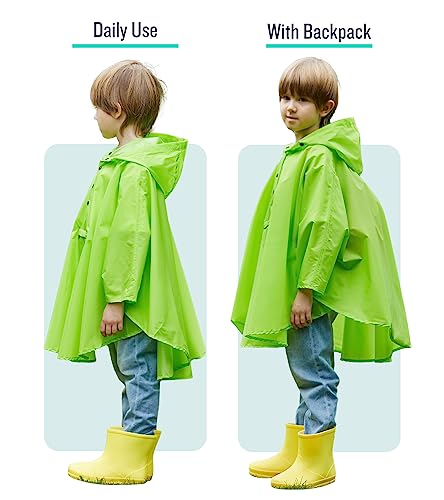 SaphiRose Lightweight Kids Rain Poncho Jacket Waterproof Outwear Rain Coat - color: Green, size: 13-16 Years