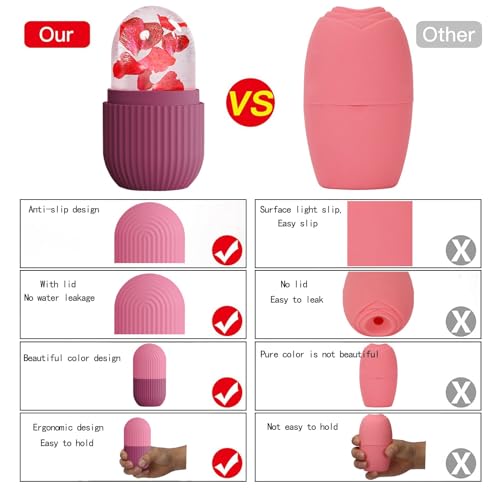XHJRI Ice Face Roller Massager,Ice Cube Roller for Face, Eyes and Neck Naturally Conditioning and Skin Care,De-Puff Eye Bags,Reduce Migraine Pain,Reusable Massage Silicone Ice Mold (Rose) - color: Rose