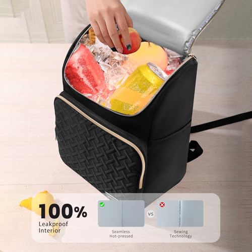Cooler Backpack Insulated Leak Proof 33 Cans, Waterproof Hiking Backpack Cooler Soft Cooler Bag Lunch Backpack for Picnic Camping Beach, Black - color: Black