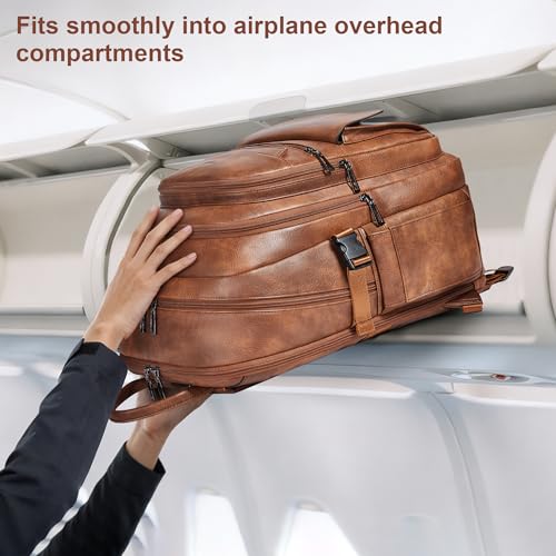 Vegan Leather Backpack, TSA Travel Backpack for Men and Women, Fits 17.0 Inch Notebook with Luggage Strap and USB Port, Brown - color: Brown
