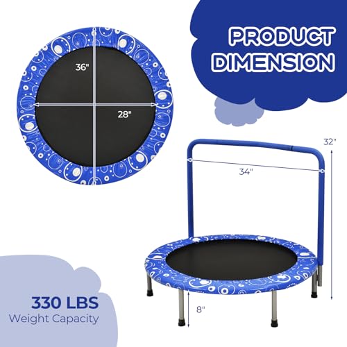KOTEK 36 Inch Toddler Trampoline, Foldable Mini Recreational Trampoline with Handle & Safety Padded Cover, ASTM Approved Small Baby Trampoline, Indoor Trampoline for Kids, Max Load 330 Lbs - color: Blue