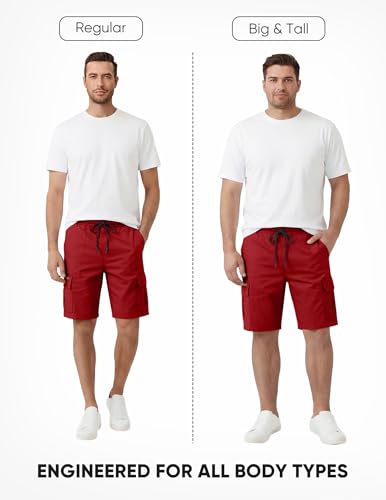 JMIERR Men's Cotton Chino Stretch Twill Cargo Shorts with Pockets - color: 1red, size: Medium