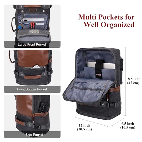 WITZMAN Travel Backpack for Men Women Carry on Luggage Backpack Canvas Rucksack Duffel bag with Shoe Compartment(A2020 black) - color: 18.5 Inch Black