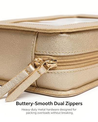 LETGO Clear Makeup Bags for Travel, TSA Approved Toiletry Bag with Zipper, Clear Cosmetic Organizer Fit Carry-on Beach Essentials for Women Men (O-Gold) - color: O-Gold