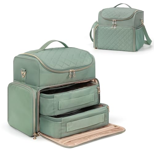 Extra Large Nail Polish Organizer Case Holds 86 to 100+ Bottles Nail Polish & Nail Lamp, Nail Supplies Storage Carrying Bag with 2 Removable Pouches, Portable Nail Tech Travel Box (Green, 86 Slots) - color: Green