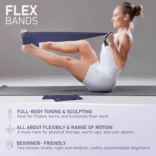 PhysKcal Pilates Kit, 15-Inch Pilates Ring with 1x Core Ball, 3X Resistant Loops and 2X Flex Bands, Home Pilates Equipment Set and Mat Pilates Essential Kit - color: Navy