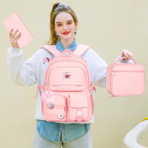 CCJPX Girls Backpack, 16 inch School Laptop Bag College Bookbag, Anti Theft Daypack for Teens Girls Students Women - color: Pink