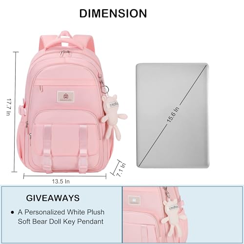 Hidds College Backpack Laptop Backpacks 15.6 Inch for Men Women Elementary Middle High School Book Bag For Teens Girls Boys Student Anti Theft Travel Daypack Large Bookbags-Pink - color: Pink