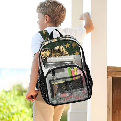 Big Fish Stars Camo Clear Backpack PVC Transparent Backpack Lightweight Book Bag Capacity Clear Bag for Kids Boys Girls - color: Forest Night Green
