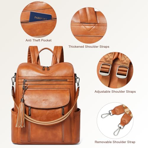 Shrrie Laptop Backpack for Women 15.6 inch,Travel Leather Backpack Purse Nurse Teacher Carry on Backpack Computer Bag,Professional Water-Resistant College Business Work Casual Daypack,Brown - color: Brown02