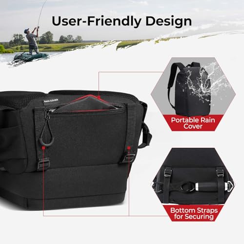 Piscifun Fishing Tackle Backpack, Rod & Gear Holder, Water-Resistant - color: Black, size: Standard