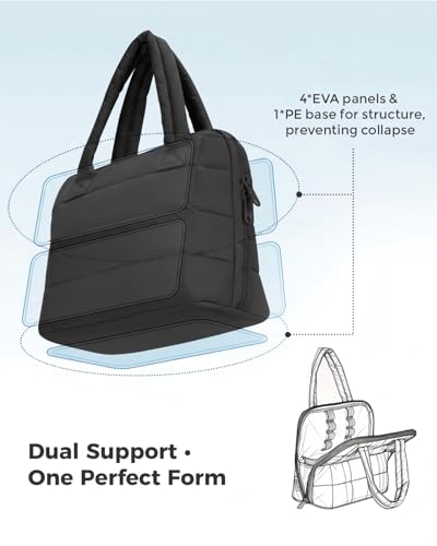 Wandering Nature Standing Makeup Bag for Travel, Portable Fold-down Cosmetic Organizer, Puffer Open Make Up Pouch with Handle & Divider & Brush Holder, Easy Clean Toiletry Bag with EVA Lining - color: A2: Black