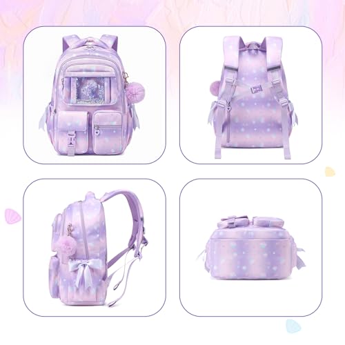 PIG PIG GIRL Kids Backpack for Girls - School Bags for Middle School Students - Book Bag for Elementary Primary - Kawaii Ita Backpack - Purple Shell - color: Purple Shell