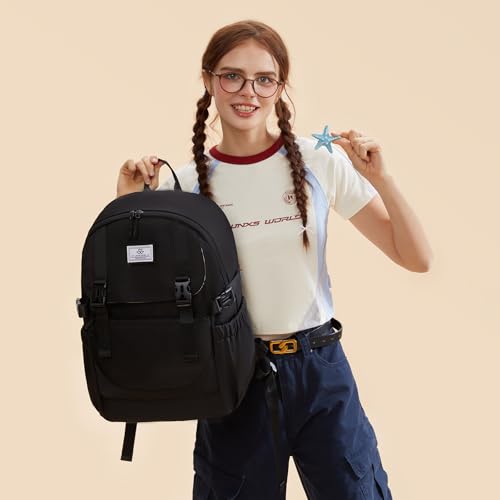 LOVEVOOK School Backpack for Teen Girls, Waterproof Travel College Bookbag for Middle High School with Large Cup Holder & Pencil Case, Fits 15.6'' Laptop, Cute Aesthetic Kids Student Backpack - color: Black