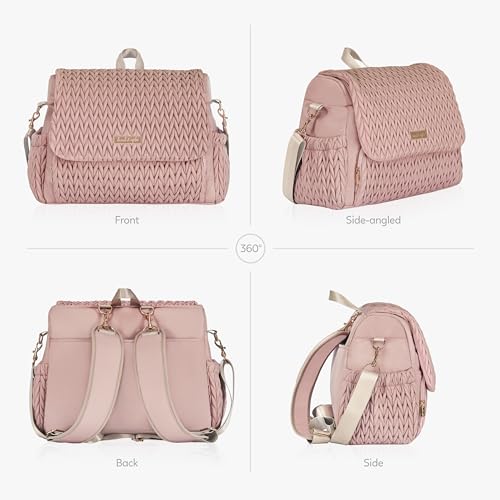 Hannah & Sophia Belle Convertible Baby Diaper Backpack & Bag in Pink Polyester with Classic Style - color: Pink