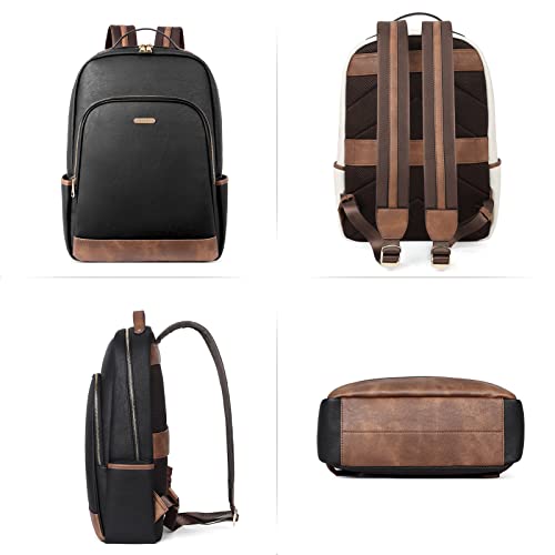 CLUCI Leather Backpack for Women 15.6 inch Laptop Backpack Purse Computer Backpack for Travel Airplane Casual Daypack Beige with Brown - color: Black With Brown