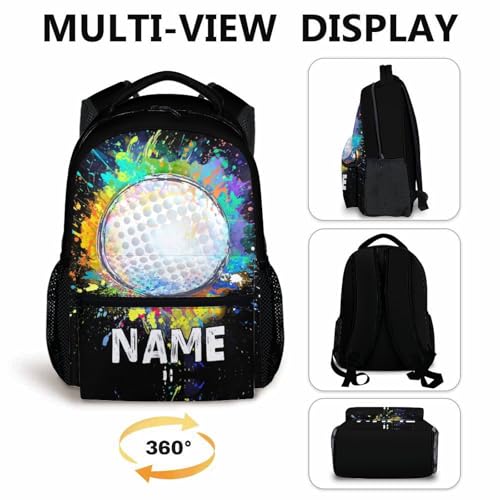 Kids Boys School Backpack Personalized Golf Backpacks Bookbag Back to School Supplies, 17 Inches Custom Name Cool Sport Back Pack for Travel Camping Casual (Black) - color: Color 7-1