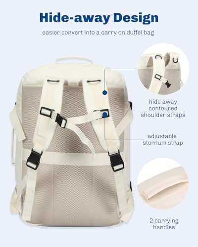 Hynes Eagle 38L Flight Approved Backpack Carry On Travel Bag for Men Women - color: Beige