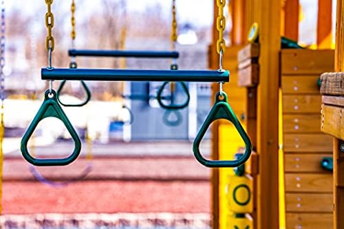 Eastern Jungle Gym Heavy-Duty Ring Trapeze Bar Combo, Large 20" Trapeze Swing Bar with Triangular Gymnastic Rings and Pinch-Free Coated Swing Chains 43" Long