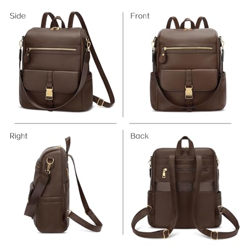 KKXIU Backpack Purse for Women - PU Leather Ladies Backpack for Daily with Anti-Theft Lock Pocket, Small Daypack with Luggage Strap & Water Bottle Pockets (Coffee) - color: Coffee