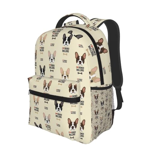 Stylish Commuter Backpack I Love French Bulldog, Lightweight Laptop Daypack for Work Office Daily and Travel - color: Pattern (239)