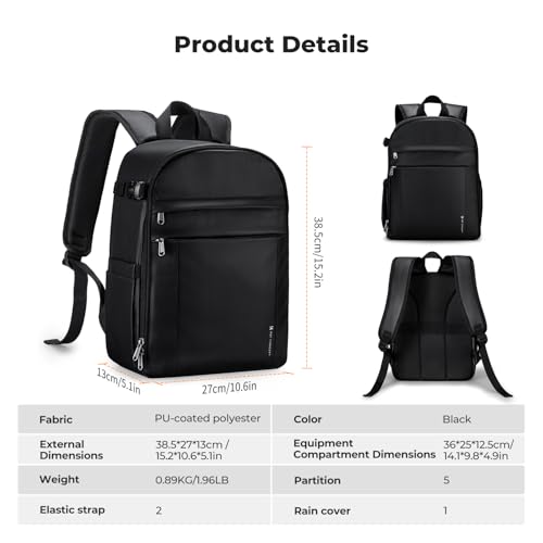 K&F CONCEPT Camera Bag Backpack, Professional DSLR/SLR/Mirrorless Camera Backpack, Photography Camera Case with Tripod Holder & Rain Cover Compatible with Canon/Sony/Nikon/FUJIFILM - color: 03-Bright Black
