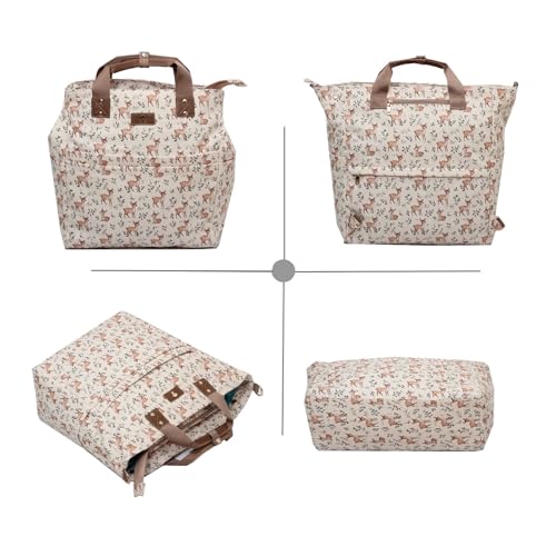 Diaper Backpack Totepack Crossbody 3 in 1 Laptop Tote with Insulated Pocket - color: Brown Fawn