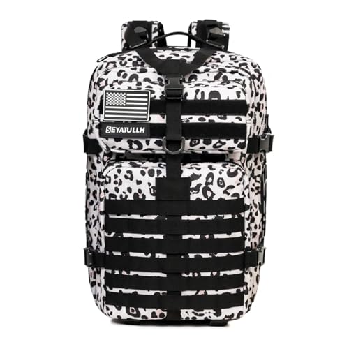 45L Military Tactical Backpack for Men & Women Bug Out Bag Assault pack Molle Daypack Hiking Trekking Rucksack (Leopard print) - color: Leopard Print